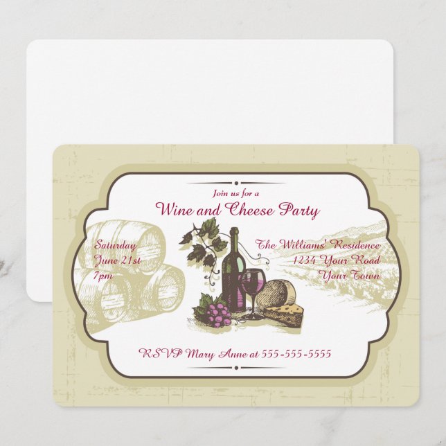 Invitation Partie de vin et de fromage (Devant / Derrière)
