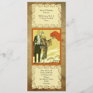Invitation Partie de voyage de fève vintage de ~ d'art déco