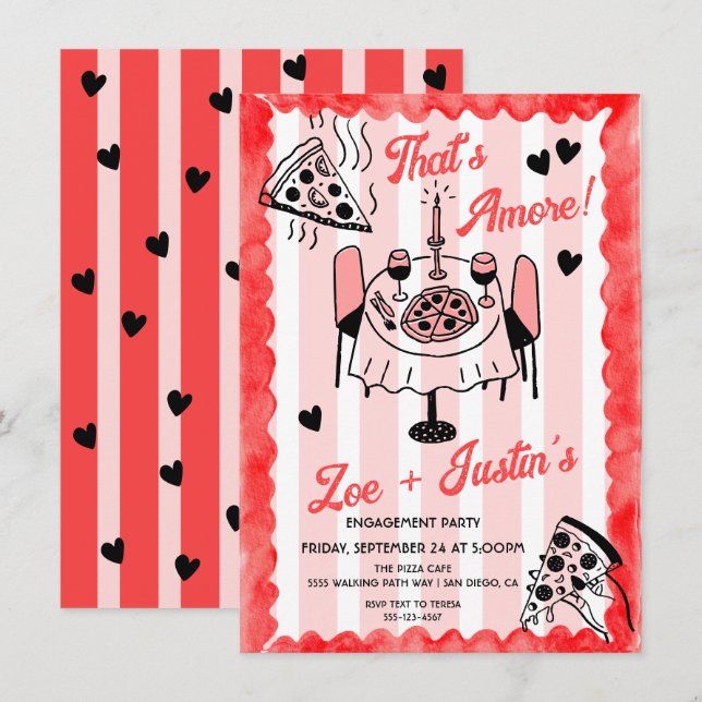 Invitation Partie d'engagement à la pizza dessinée à la main (Devant / Derrière)