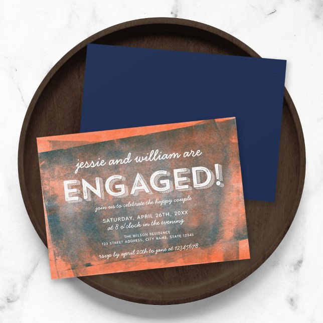 Invitation Partie d'engagement à l'encre roulée orange et ble (Créateur téléchargé)