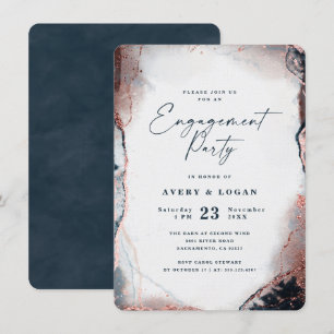 Invitation Partie d'engagement Abstraite Ethereal Navy Blue
