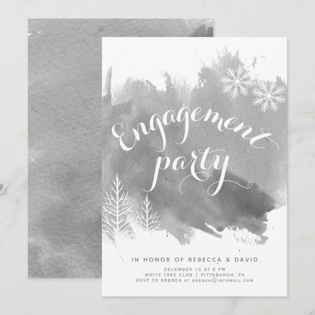 Invitation Partie d'engagement abstraite moderne en gris aqua (Devant / Derrière)