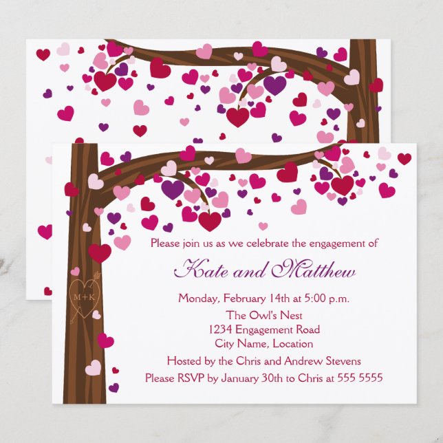 Invitation Partie d'engagement Arbre des Coeurs (Devant / Derrière)