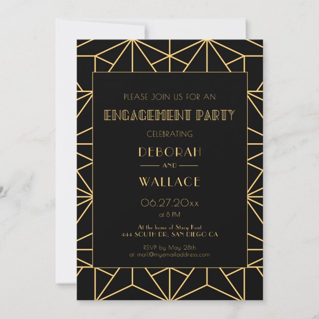 Invitation Partie d'engagement art déco géométrique des année (Devant)