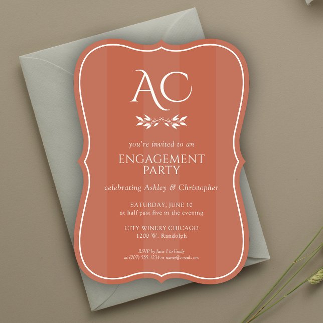 Invitation Partie d'engagement au cuivre rayé monogramme mini (Créateur téléchargé)