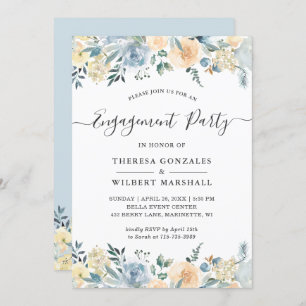 Invitation Partie d'engagement Bohemian Vanilla Blue Floral