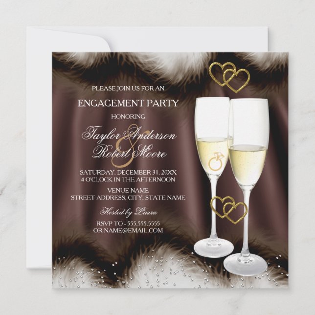 Invitation Partie d'engagement Brown Champagne Noir Coeur d'a (Devant)