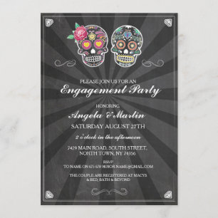 Invitation Partie d'engagement Chalk Sugar Skulls Couples Inv