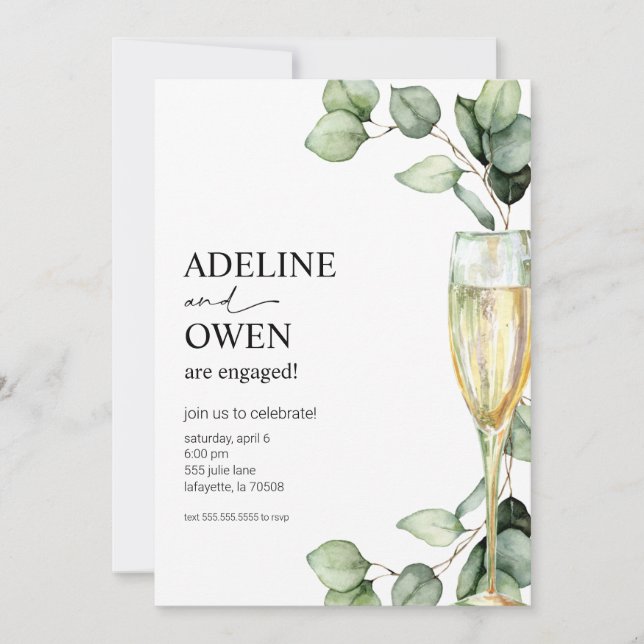 Invitation Partie d'engagement Champagne et Eucalyptus (Devant)