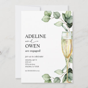 Invitation Partie d'engagement Champagne et Eucalyptus