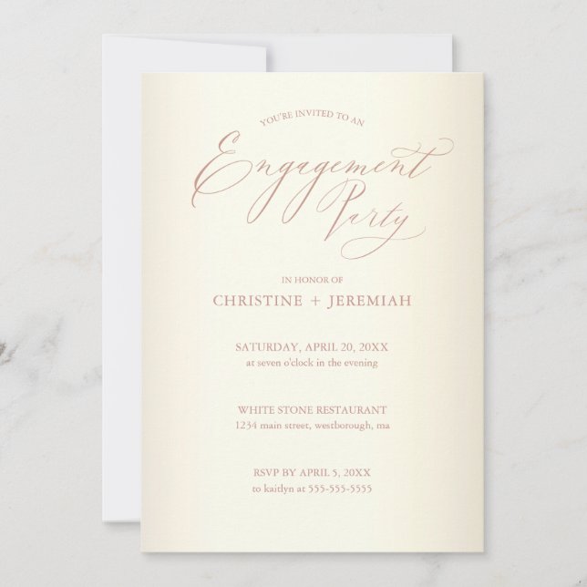 Invitation Partie d'engagement Champagne Rose Gold Typographi (Devant)