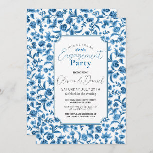Invitation Partie d'engagement Chintz Bleu et blanc Floral Di
