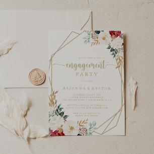 Invitation Partie d'engagement classique Gold Floral