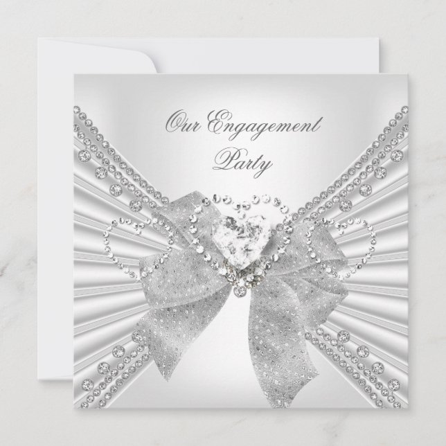 Invitation Partie d'engagement Coeur diamant Blanc Bow en arg (Devant)