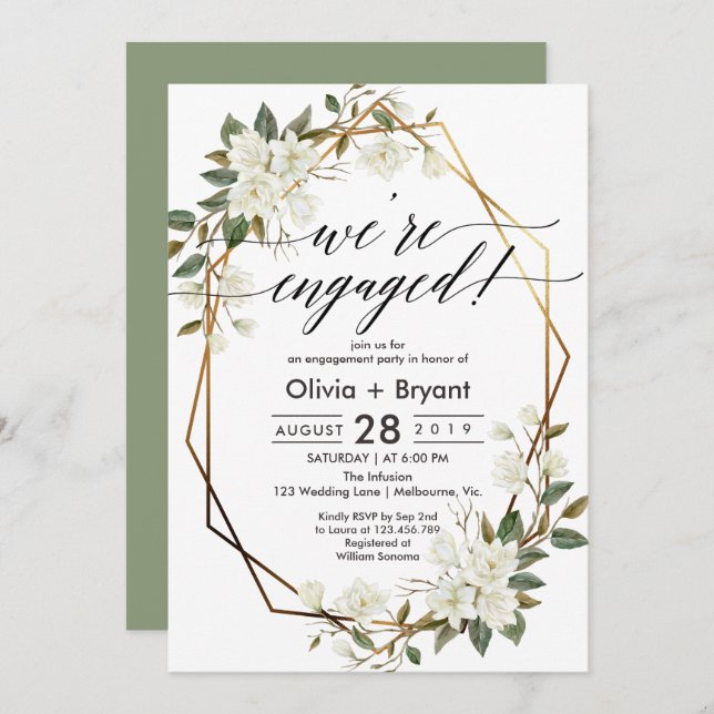 Invitation Partie d'engagement de cadre géométrique en or Mag (Devant / Derrière)