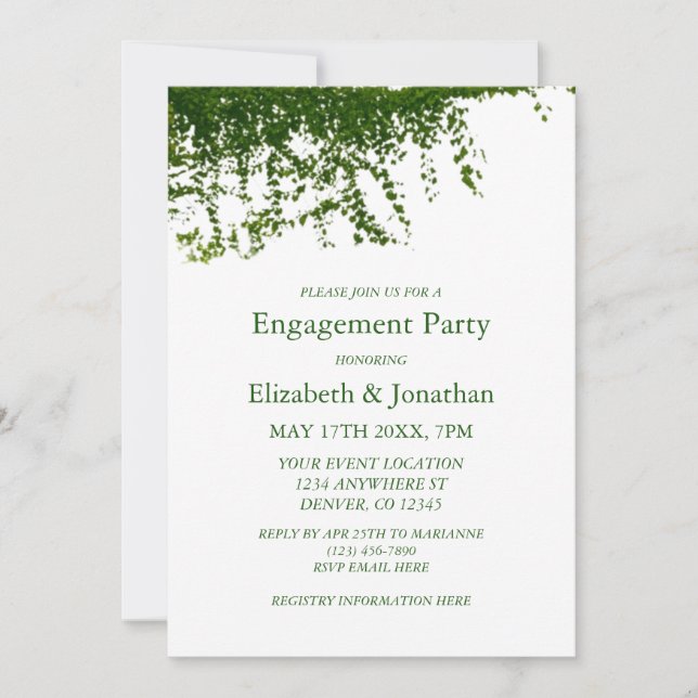 Invitation Partie d'engagement de Hanging Ivy Green (Devant)