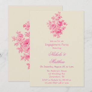 Invitation Partie d'engagement de la Fleur de Toile Rose vint