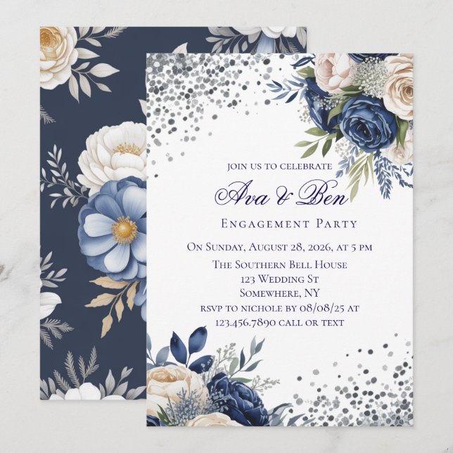 Invitation Partie d'engagement de la Marine en bleu et en ivo (Devant / Derrière)