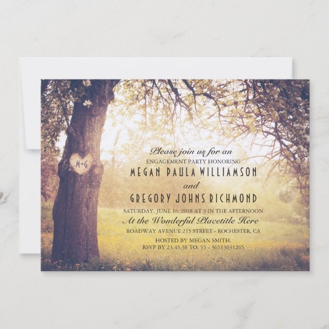 Invitation Partie d'engagement de l'arbre rustique et du coeu (Devant)