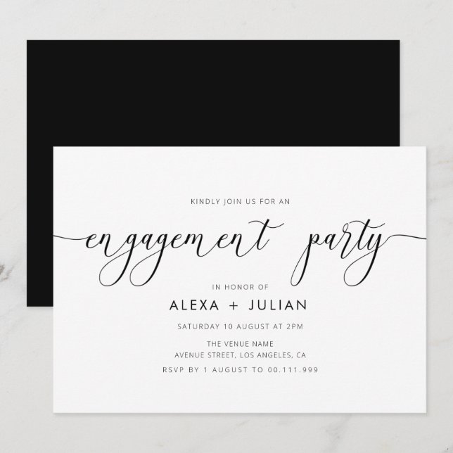Invitation Partie d'engagement de lettrage moderne (Devant / Derrière)