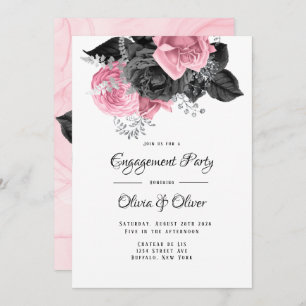 Invitation Partie d'engagement de luxe Pink Black Floral