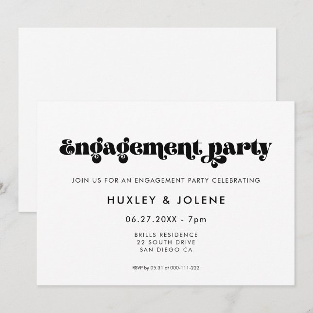 Invitation Partie d'engagement de script rétro vintage (Devant / Derrière)