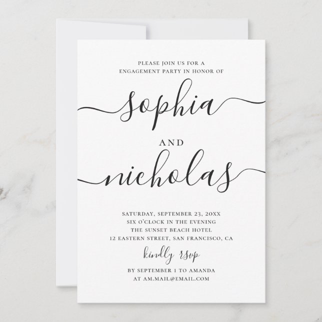 Invitation Partie d'engagement de script simple en noir et bl (Devant)