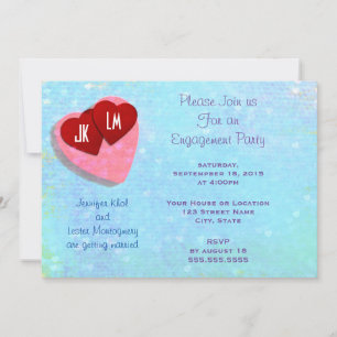 Invitation Partie d'engagement des Coeurs rose et rouge