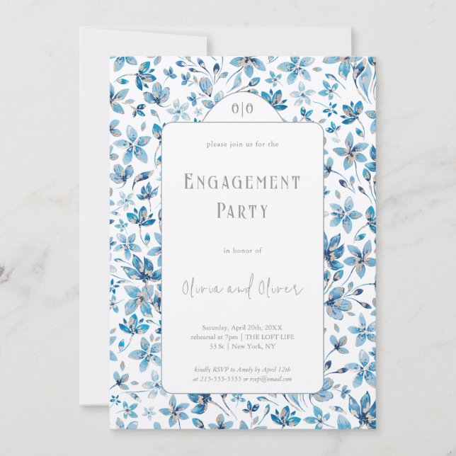 Invitation Partie d'engagement des petites fleurs bleues (Devant)