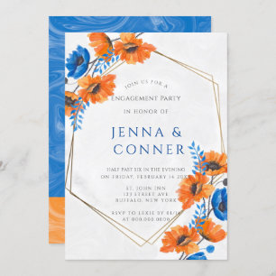 Invitation Partie d'engagement du Poppy Blue and Orange