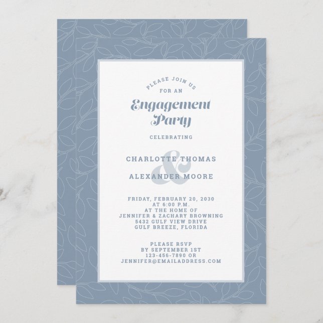 Invitation Partie d'engagement Dusty Blue Moderne Amusant Déc (Devant / Derrière)