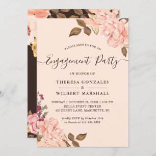 Invitation Partie d'engagement Elegant Blush Gold Chic Floral