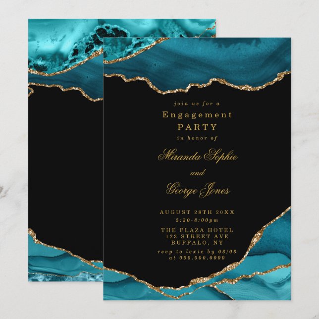 Invitation Partie d'engagement en pierre d'âge moderne Turquo (Devant / Derrière)