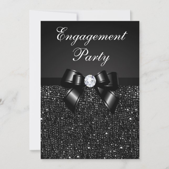 Invitation Partie d'engagement Faux Séquences noires Bow noir (Devant)