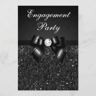 Invitation Partie d'engagement Faux Séquences noires Bow noir