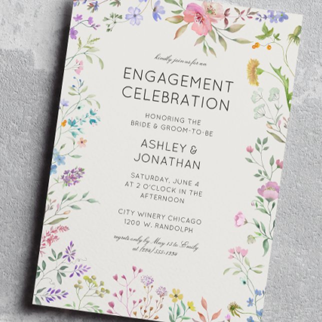 Invitation Partie d'engagement Fleur sauvage simple et intemp (Créateur téléchargé)