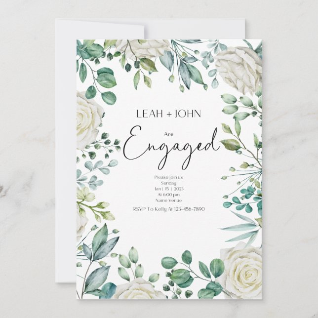 Invitation Partie d'engagement, Fleurs, Vert rose (Devant)