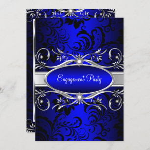 Invitation Partie d'engagement Floral Argent Bleu