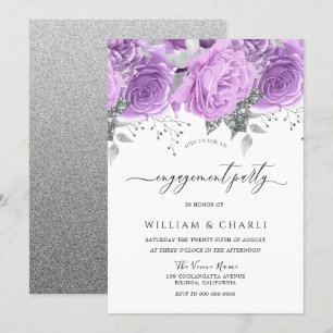 Invitation Partie d'engagement florale en argent violet de la