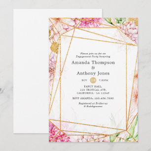 Invitation Partie d'engagement géométrique florale violet et