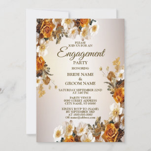 Invitation Partie d'engagement Golden Orange Blanc Floral Rus