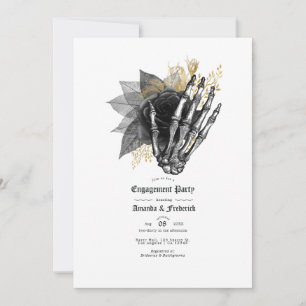 Invitation Partie d'engagement gothique florale noire et or