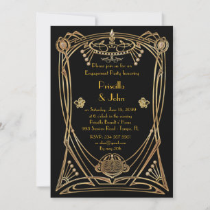 Invitation Partie d'engagement, grand Gatsby, art déco, noir