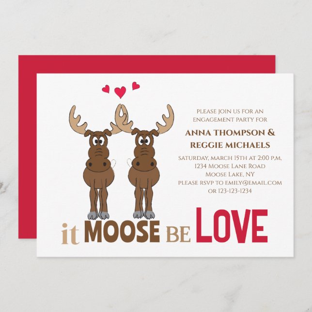 Invitation Partie d'engagement Il Moose be Lote mignon Whimsi (Devant / Derrière)