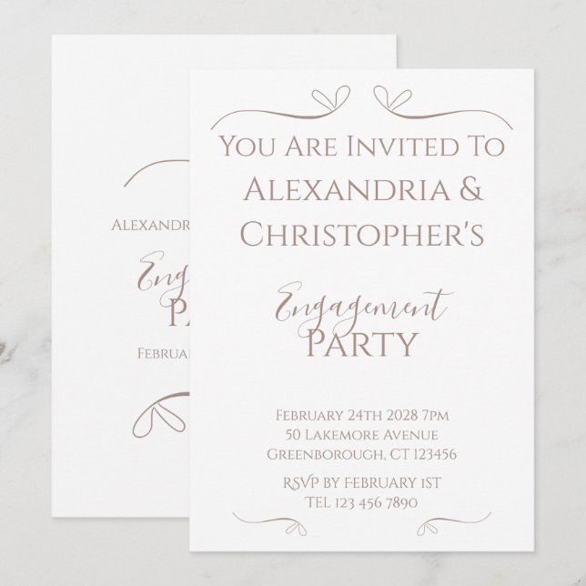 Invitation Partie d'engagement Mariage minimaliste chic (Devant / Derrière)