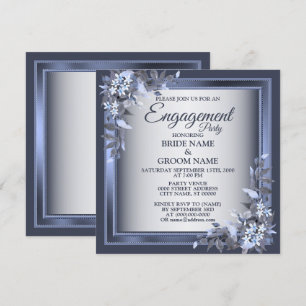 Invitation Partie d'engagement Marine bleu Floral gris argent