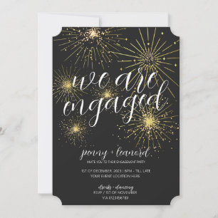 Invitation Partie d'engagement minimaliste Black Gold Firewor