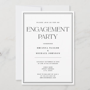 Invitation Partie d'engagement minimaliste noir et blanc