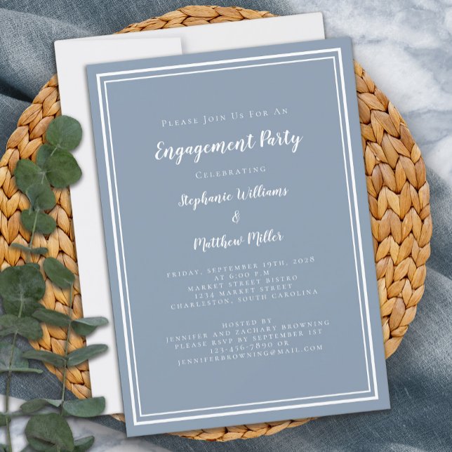 Invitation Partie d'engagement minimaliste simple Dusty (Minimalist Simple Dusty Blue Engagement Party Invitation)