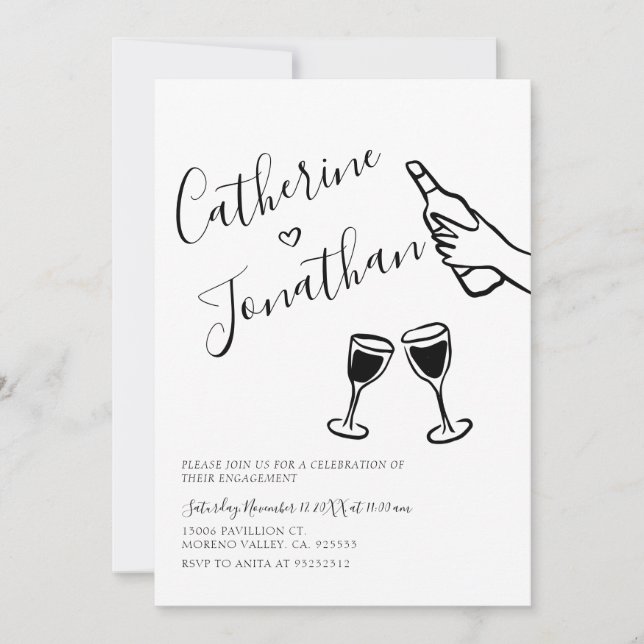 Invitation Partie d'engagement neutre écrit à la main vintage (Devant)